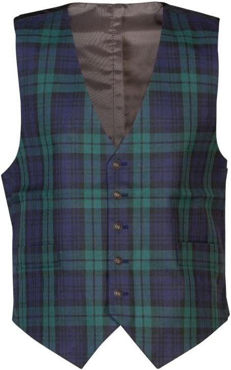 The Scotland Kilt Company Men's Scottish Tartan Polyviscose Waistcoat in Black Watch Smart Casual, Sleeveless Suit Vest