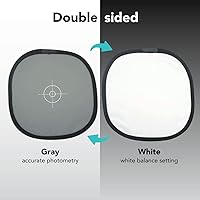 Vista 2 de Foto&Tech Tarjeta gris de doble cara del 18% y disco de balance de blancos, panel gris y blanco neutro con bolsa de nailon y brida para cables