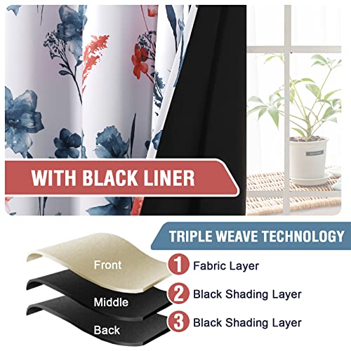Image of BFAM Floral Print 100% Blackout Curtain with Black Linning at Back, Floral Print Curtains for Living Room /Bedroom Thermal Insulated Energey Saving Blossom Curtain, Pack of 1 Curtain