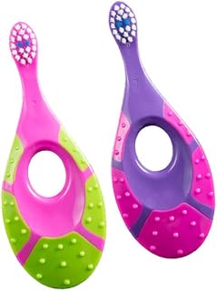 Jordan Step 1 Baby Toothbrush for Age 0-2 Years Old Toddler Toothbrush with Extra Soft Bristles & Soft Biting Ring for Babies Gums and Easy Grip (Pack 2 Units)