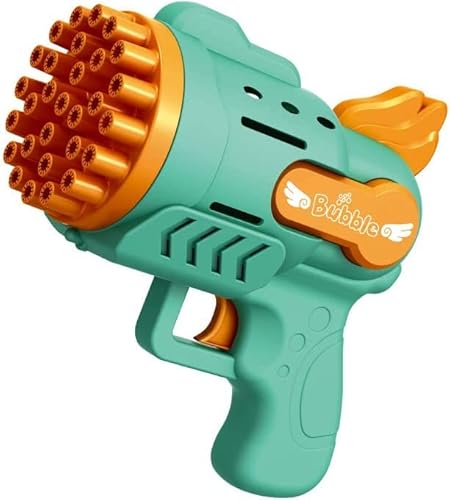 KolorFish 29-Hole Bubble Gun with Gradient Lights Automatic Bubble Maker Machine Battery Operated for Party Outdoor Activity (Green)