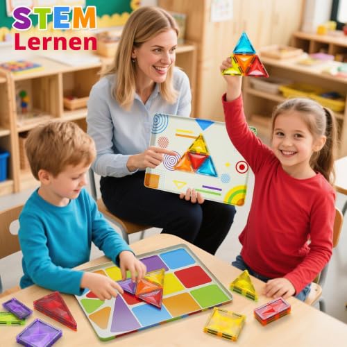 burgmate Magnetische Bausteine 48-teilig mit großer Eisenbox: 7,5 cm Tiles – Ansicht 3