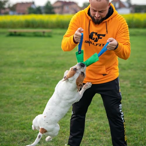 Bull Fit Beisswurst für Hunde, 30 cm, mit Zwei Schlaufen - Sehr Robustes Hundespielzeug zum Training, Tauziehen und Zerrspiele mit Hund - Aus hochwertigem Baumwolle-Nylon handgefertigt (Schwarz)