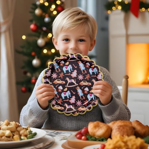 Image of Confettiville Christmas Paper Plates, 50-Count Disposable Christmas Dinner Plates, Scalloped Gold, Party Supplies, Toys Pattern