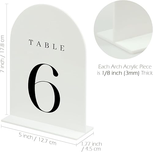 Miniatura 2 de JINMURY Números de mesa de arco blanco para boda, paquete de 20 unidades de mesa de acrílico de arco blanco de 5 x 7 pulgadas, números 1-20 con