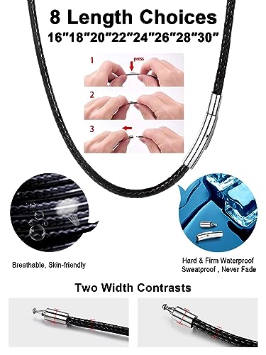 Faithheart Braided Leather Necklace, Black Waterproof Wax Rope String Chain Necklaces For Male, 2Mm Width 24 Inch Neck Chains Jewelry Charms #TOP4