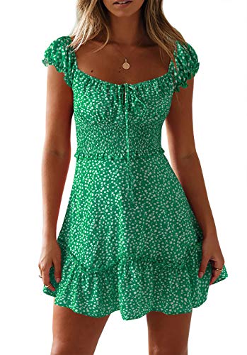 Image of Valphsio Womens Smocked Dress Ruffle Floral Tie Front Boho Short Dresses