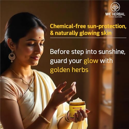 Image of Kumkumadi Sunscreen 50gm, Ayurvedic Sun Shield with Saffron, Aloe Vera & Licorice, Sun Protection Without White Cast, Non Greasy, No Chemicals or Fragrance