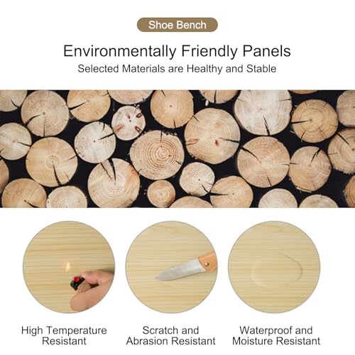 Banc à chaussures en bois massif orange de 60 cm pour rangement d'entrée - 5
