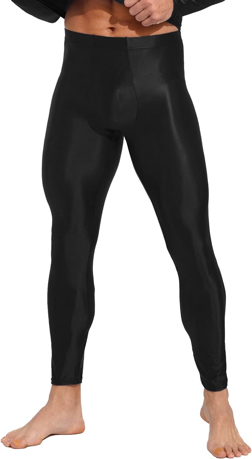 Hularka Men's Oil Shiny Compression Pants Nylon Stretchy Smooth Gym Workout Leggings Tights