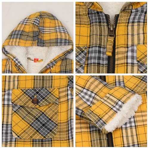 Image of ThCreasa Boys Plaid Flannel Jackets Sherpa Lined Zip Up Long Sleeve Warm Flannel Shirt with Hood