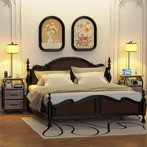 Image of runjuly Floor Lamp with Table, End Table with Light and Charging, Greige