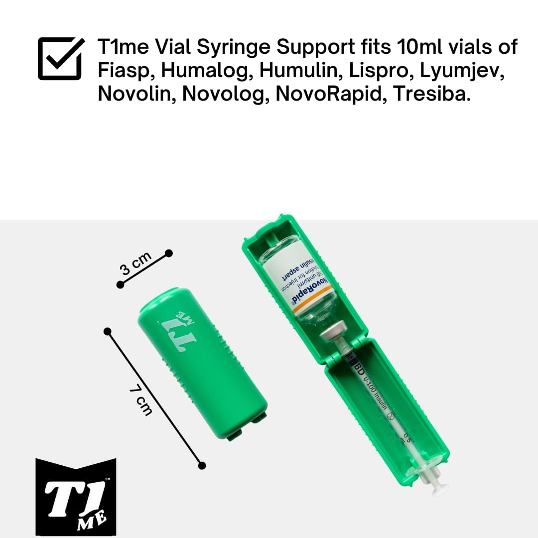 0.5ml U-100 disposable syringe T1me Vial Syringe Insulin Filling Support (BD Micro-Fine and other insulin syringe), Insulin transfer device for diabetes, Bottle Protector Case, Vial Holder (Green)