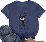 Fine Funny Cat Printed - playera de manga corta para mujer, Azul, XX-Large