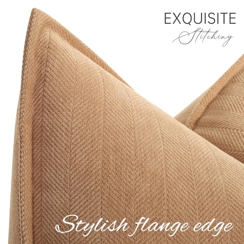 ZWJD Camel Pillow Covers 16x16 Set of 2 Chenille Throw Pillow Covers with Elegant Design Soft and Luxurious Decorative Throw Pillows for Couch, Bed, and Home Decor
