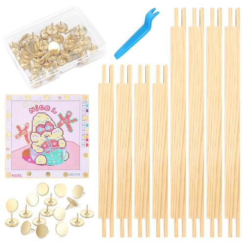 8 PCS Needlepoint Stretcher Bars 2 Sizes Stretcher Bars for Needlework Wooden Canvas Art Supplies with 40 Thumb Tacks for Needlepoint Embroidery Stitch Frame Set Bundle with Crafts
