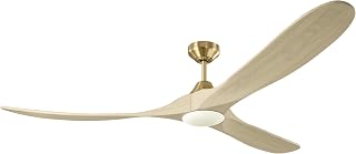 Generation Lighting | 3MAVSM70BBSWWOD | Maverick Smart 70 LED DC Ceiling Fan in Burnished Brass with Washed White Oak Blades and Light Kit | Handheld Remote, 6-speed, Reverse and Dimmer | Damp Rated