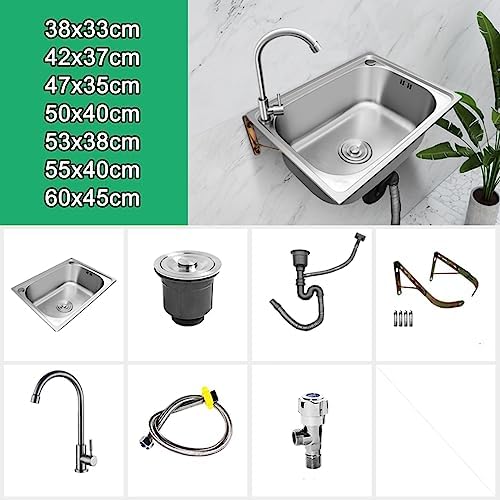 Stainless Steel Wall Mounted Bathroom Sink - Portable Hand Washing Station with Cold Faucet for Kitchen, Laundry Room, Garden, Outdoor Use