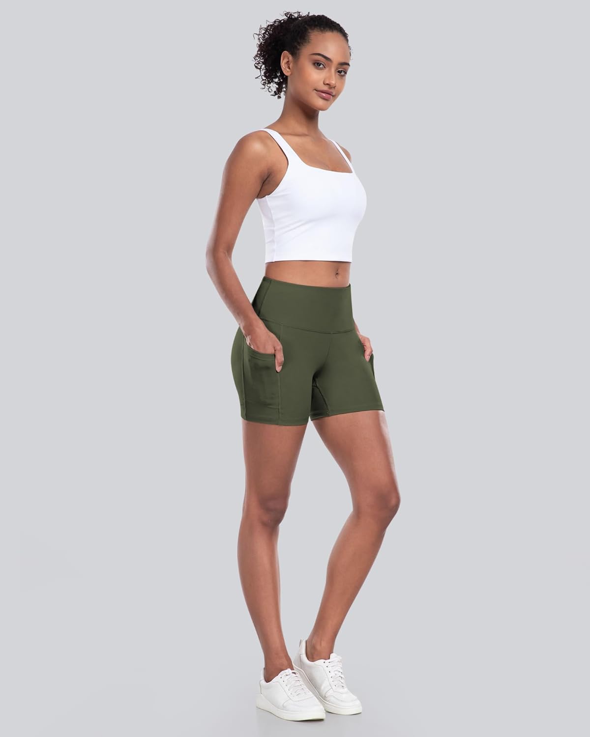 CHRLEISURE Womens Biker Yoga Shorts with Pockets: High Waisted Tummy Control Spandex Workout Athletic Gym Shorts 4 Packs - Image 4