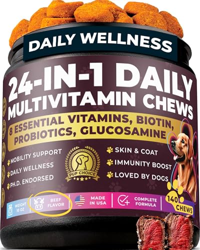 24-in-1 Daily Multivitamin Dog Chews &ndash; Beef Flavor &ndash; All-in-One PhD-Endorsed Support for Joints,...