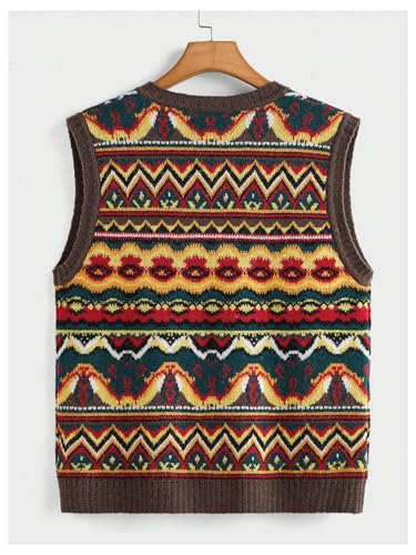 Men's Tribal Print Sweater Vests V Neck Sleeveless Knitted Tank Tops Streetwear2