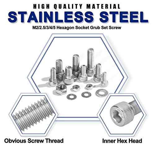 Gelisen 200Pcs M5 Silver Hex Socket Head Cap Screws Nuts Washers Assortment Sets,304 Stainless Steel M5 X 8/10/12/16/20/25/30/40/50Mm Screws Bolts Kit With Allen Wrench #TOP2