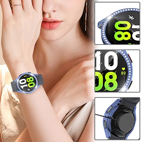 [2-Pack] Richone Compatible With Samsung Galaxy Watch 5/Galaxy Watch 4 40Mm Screen Protector Case, Bling Diamonds All-Around Protective Soft Cover Accessories (Blue+Blue, Galaxy Watch 5/4 40Mm) #TOP3