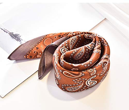 Meisee Pure Natural Mulberry Silk Scarfs Women Small Square Scarf 21" X 21" Breathable Lightweight Neckerchief Printed Headscarf (A30 Caramel Colour) #TOP1