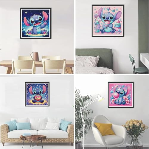 Image of JAKI Diamond Art Kits for Adults-Cartoon Diamond Art Painting Kits for Adults,5D DIY Gem Art Kits for Home Wall Decor(4 Pack.12x12inch)