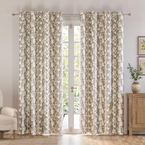 Image of HOKIPO Luxe Foliage Foil Printed Curtains 7 Feet Long Set of 2, Taupe