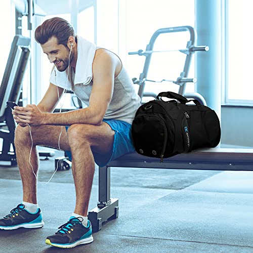 INOXTO Small Sports Gym Bag,Travel Duffel Bag with Dry Wet Pocket and Shoes Compartment for Women and Men,35L Waterproof Weekender Fitness bag For Swim Sports Travel Working Out (black) by IX INOXTO - Used condition - Image 6