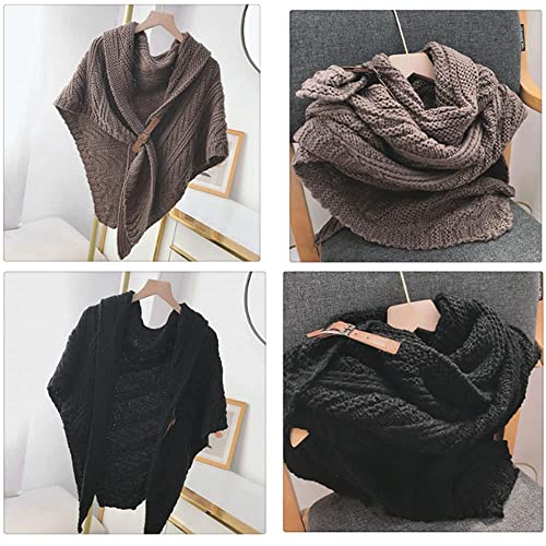 Knitted Triangle Shawl with Leather Buckle, Women's Wrap Autumn Winter Scarf Warm Cozy Fashion Pashmina Crochet Ponchos3