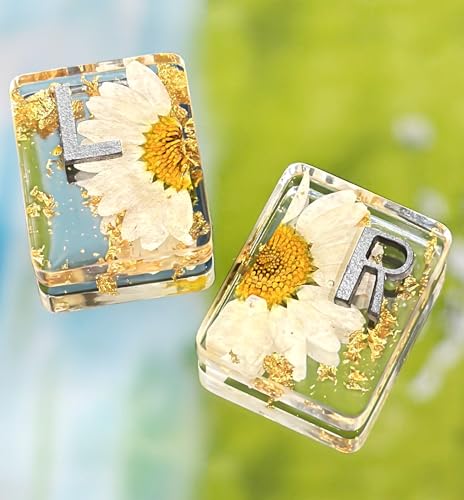 Plifal Xray Markers with Lead Initials Flower - X-ray Markers White Dried Floral Glitter in Resin Radiology Include Reusable Adhesive Tapes to Nurse Radiologist Badge Reel Buddy, Easy to Identify