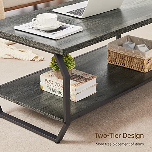 IRCPEN Industrial Coffee Table for Living Room, 43\" Modern Coffee Table, 2-Tier Industrial Rectangular Wood Grain Top Coffee Table, Accent Furniture Cocktail Table with Storage Shelf
