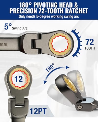 Image of WORKPRO 8-piece Ratcheting Combination Wrench Set, Metric & Nickel Plating | Metric 9-17 mm, 180 Flex-Head, 72-Teeth Cr-V Steel, Combination Wrench Set with Organization Bag for Auto Repair & Home DIY