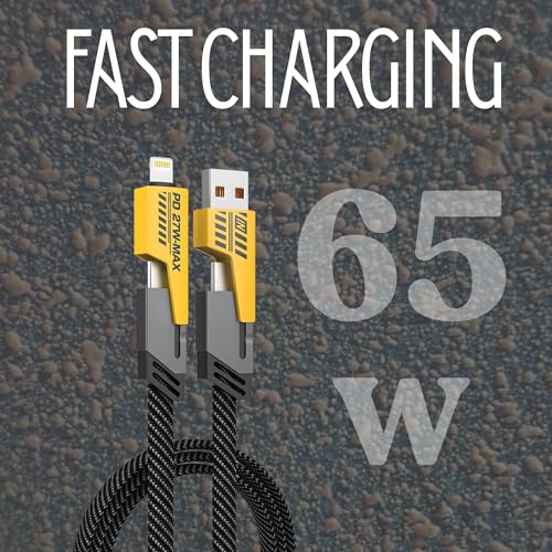 Image of Umake 65W 4-in-1 Fast Charging Cable with USB-A & Type-C Input, Type-C /Lightning /Micro USB Output, Compatible with iPhone, Samsung Galaxy, OnePlus & Android Devices