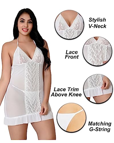 Image of Love Maker Net Above Knee Women Babydoll Floral Solid Nightwear S-3XL