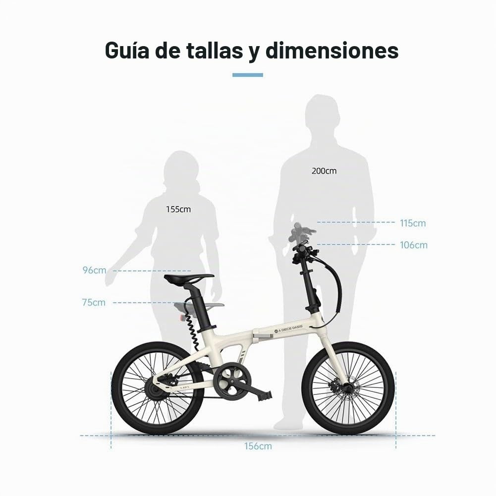 A Dece Oasis Ado Air20 V26 Bicicleta Eléctrica Plegable, E-Bike Ultraligera 20'' con Suspensión, Motor 250W/50Nm, Autonomía 100km, App Ado, Pantalla IPS de 2,4''