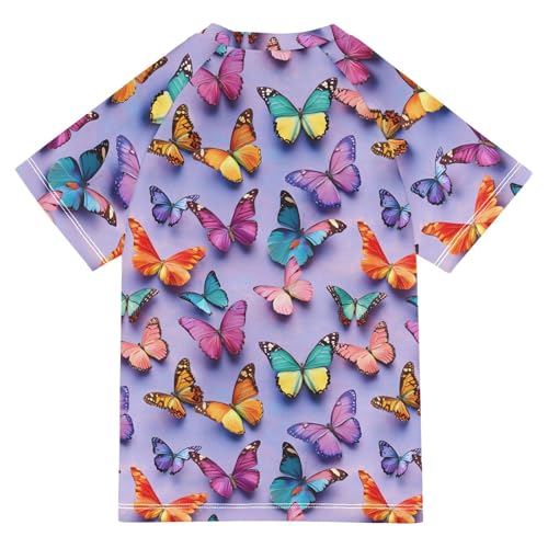 ALAZA Kids Rash Guard Girls Boys Toddler Swim Shirts Short Sleeve 3D Butterfly UPF 50+ 3T2