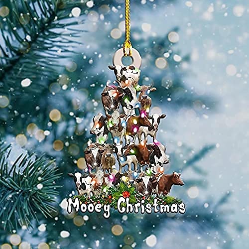 Christmas Tree Decoration Hanging Ornaments Pendant, Wooden Xmas Tree Indoor Outdoor Decor, Holiday Party Cute Lovely Gifts (Mooey Christmas)