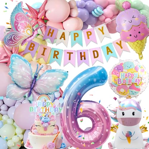 Decoración Cumpleaños Niñas 6 Años, Globos Decorativos Fiestas Infantiles, Decoración Cumpleaños Temática Unicornio Niños, Decoración Globos Unicornio Mariposa para Decoración Cumpleaños 6 Años Niñas