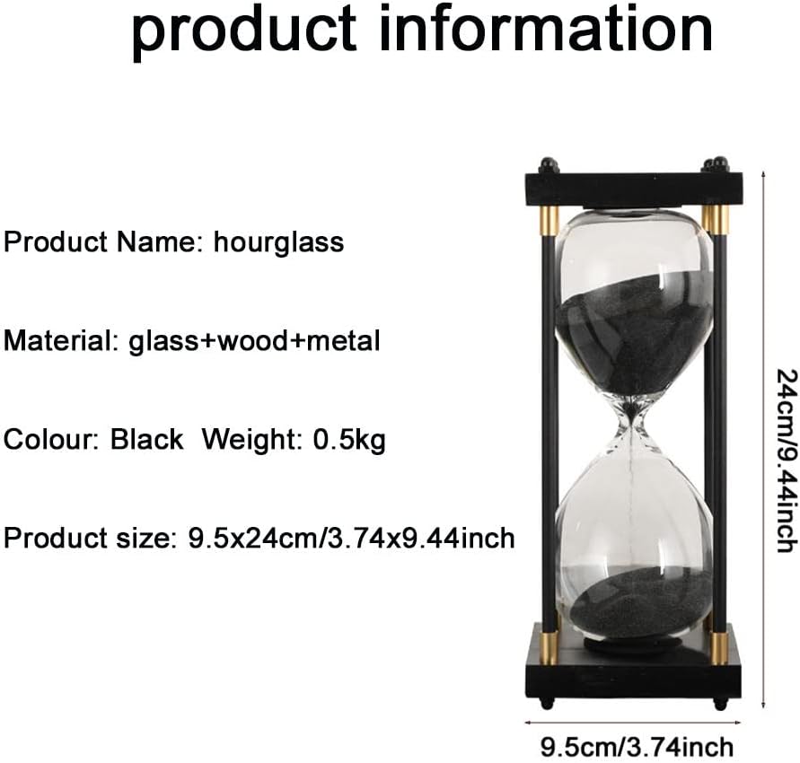JINYISI Hourglass,Hourglass Timer,Decorative Wooden Sandglass,Large lourglass Timer 60 Minute,Black Hourglass for Living Bedroom Desk