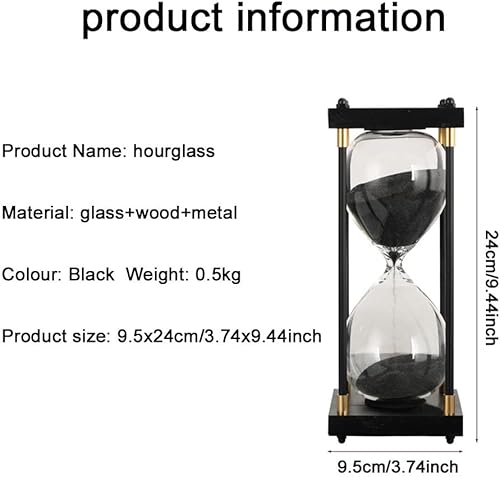 Miniatura 6 de JINYISI Reloj de arena, reloj de arena, vidrio de arena decorativo de madera, temporizador grande de lourglass de 60 minutos, reloj de arena negro
