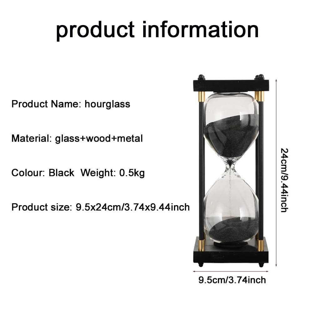 ELAINESTORE Sablier décoratif de 60 minutes avec cadre en bois et métal (sable noir, grande taille ELAINESTORE Sablier décoratif de 60 minutes avec cadre en bois et métal (sable noir, grande taille