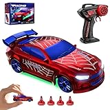 JoySpark Toys Mini Drift Car 1/64, Fernlenkauto mit LED-Beleuchtung & 2 Geschwindigkeitsmodi, 2,4 GHz Stunt Drifting RC Auto Spielzeug mit 4 Hindernissen, Hobby Geschenk für Kinder Erwachsene, Rot