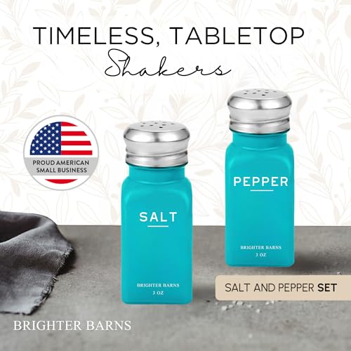 Image of Teal Salt and Pepper Shakers Set by Brighter Barns - Turquoise Kitchen Decor, Turquoise Kitchen Accessories, Blue Table Decor - Modern Farmhouse Countertop Accessories for Airbnb, Restaurant (Teal)