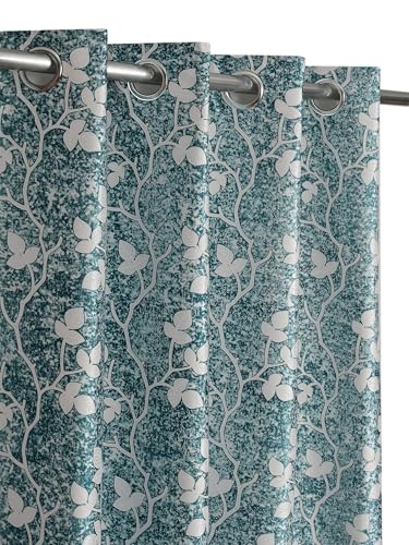 Image of Homefab India 2 Piece Polyester Printed Curtains Room Darkening Panel - Long Door 9 feet, Petals Blue Curtain