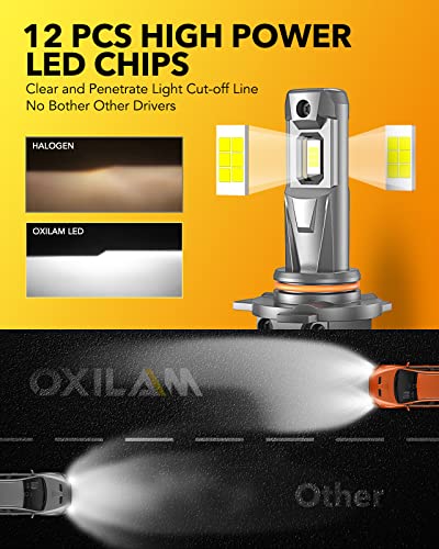 Image of OXILAM Upgraded 9012 /HIR2 Light Bulbs,33,000 Lumens Brightness, 6500K White Halogen Replacement, Non-polarity, Plug and Play, Pack of 2