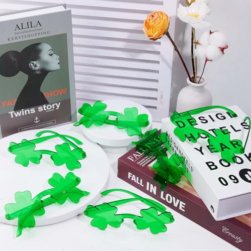 6 Pairs Four Leaf Clover Sunglasses, Rimless St Patricks Day Sunglasses Shamrock Sunglasses Irish Sunglasses Green Glasses Eyewear for St. Patrick's Day Accessories Costume Decor3