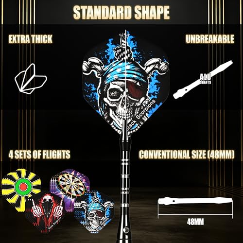 Wolftop Professional 6 Pack Steel Tip Darts Set - 22 Grams Darts Metal Tip Set in Case - Brass Darts with 12 Aluminum Shafts, 12 Dart Flights, Dart Tool and Dart Sharpener for Beginners to Pros
